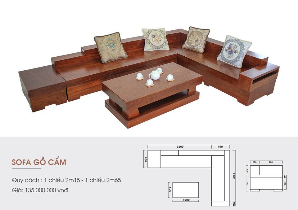 Kích thước sofa gỗ cẩm lai nguyên khối