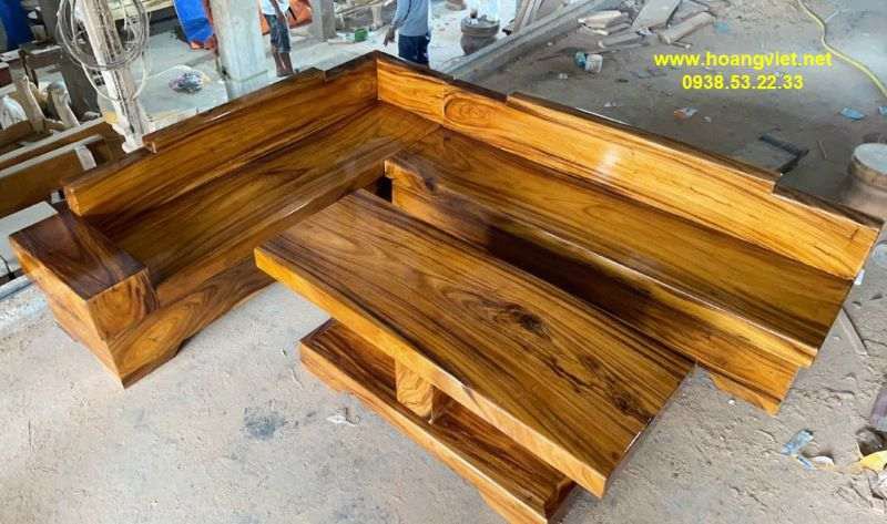 Sofa chữ L gỗ nguyên khối